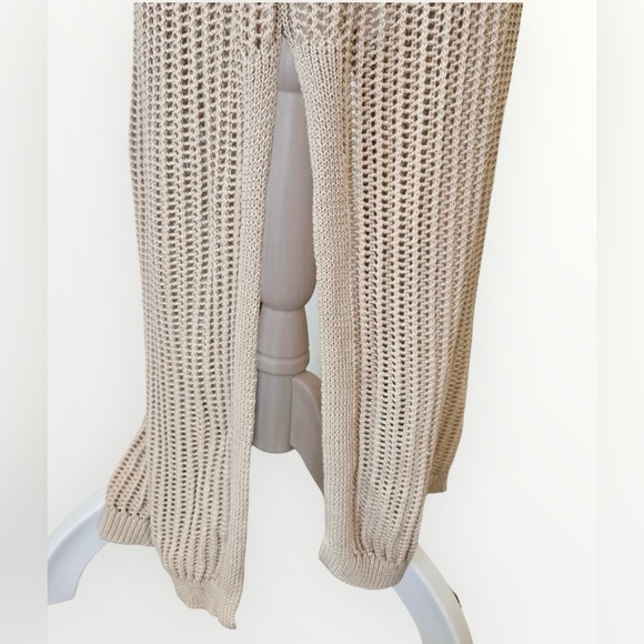 Tahari Crochet Knit Mesh Net High-Neck Maxi Cover Dress in Nude/Beige size XS - Picture 7 of 8